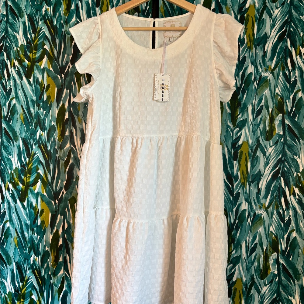 Simply Southern White Textured Tiered Ruffle Dress